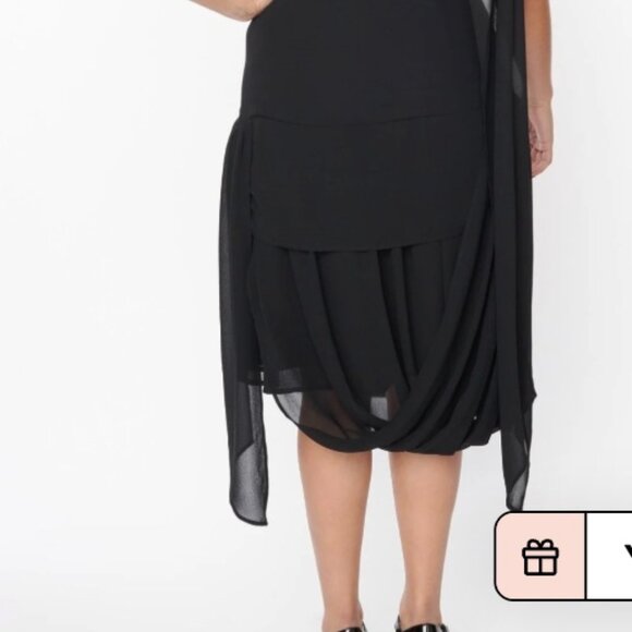 Unique Vintage 1920s Flapper Dress Black Sz L with Ostrich Rhinestone Pin #48 - Picture 5 of 6